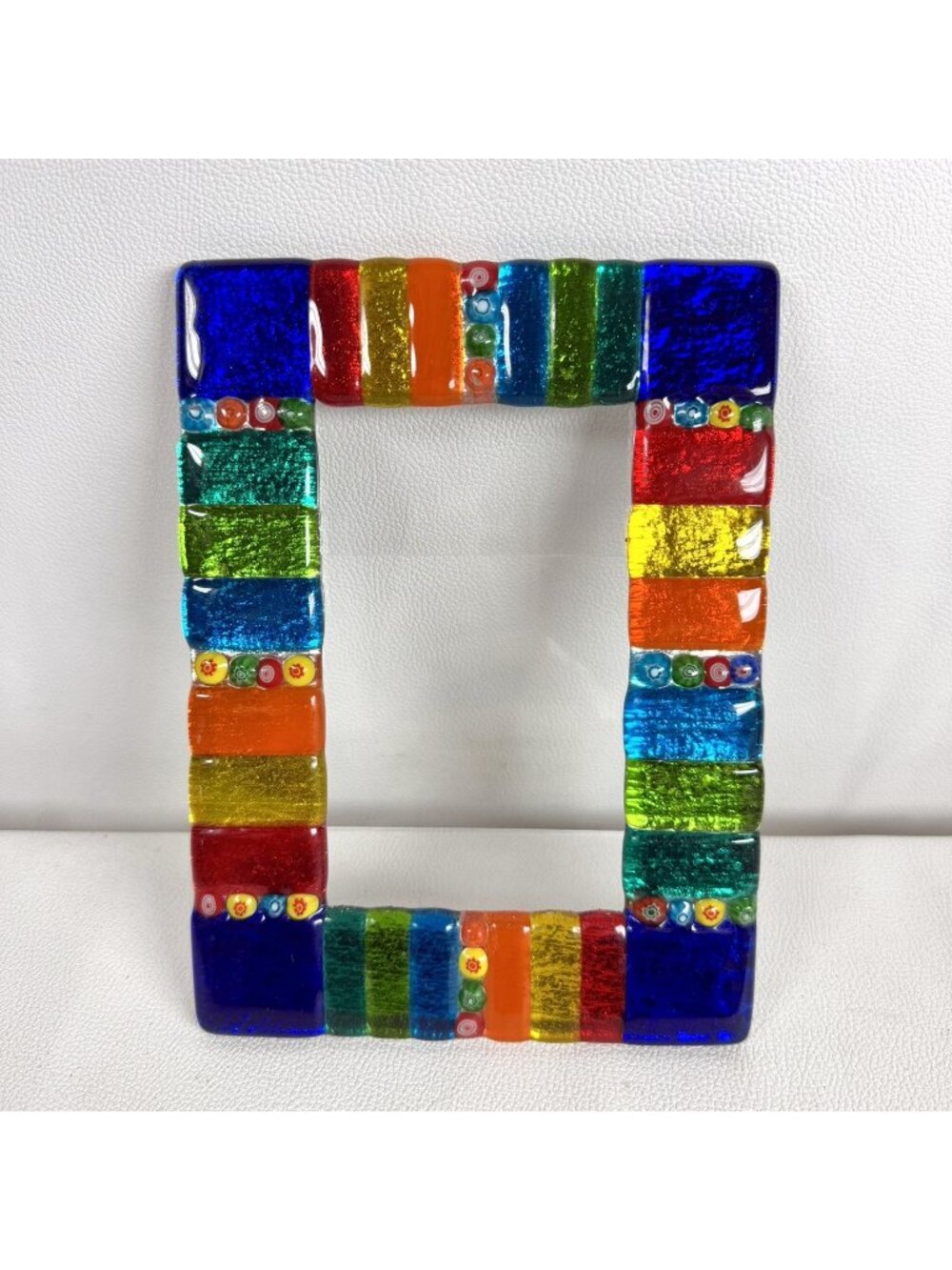 Murano Art Glass Picture Photo Frame Millefiori Blocks 7” X 5.25” Freestanding